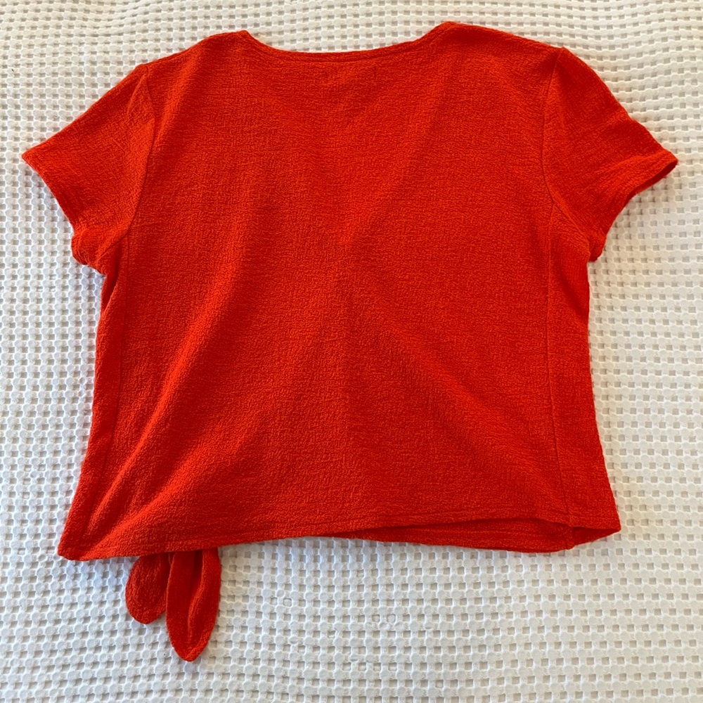 Madewell || Red Wrap Tie Crop Blouse - Picture 6 of 6